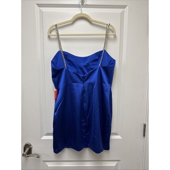 Mac Duggal Size 12 Blue 55691 Rhinestone Strap Satin Mini Cocktail Dress New - Picture 7 of 10